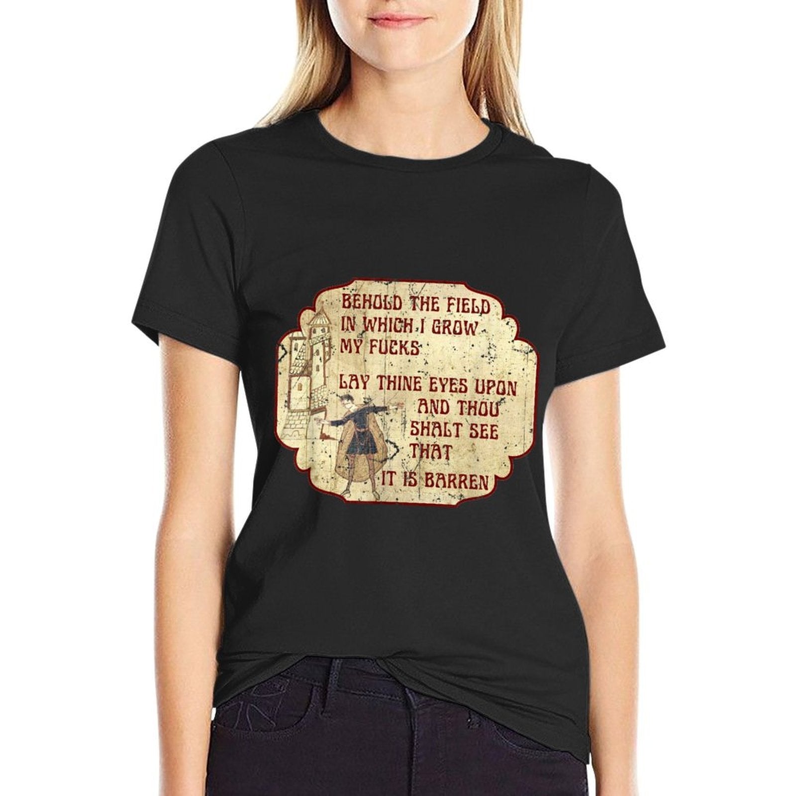 Vintage Behold The Field, Funny Medieval Meme Gift  Ribbed Collar T-Shirt