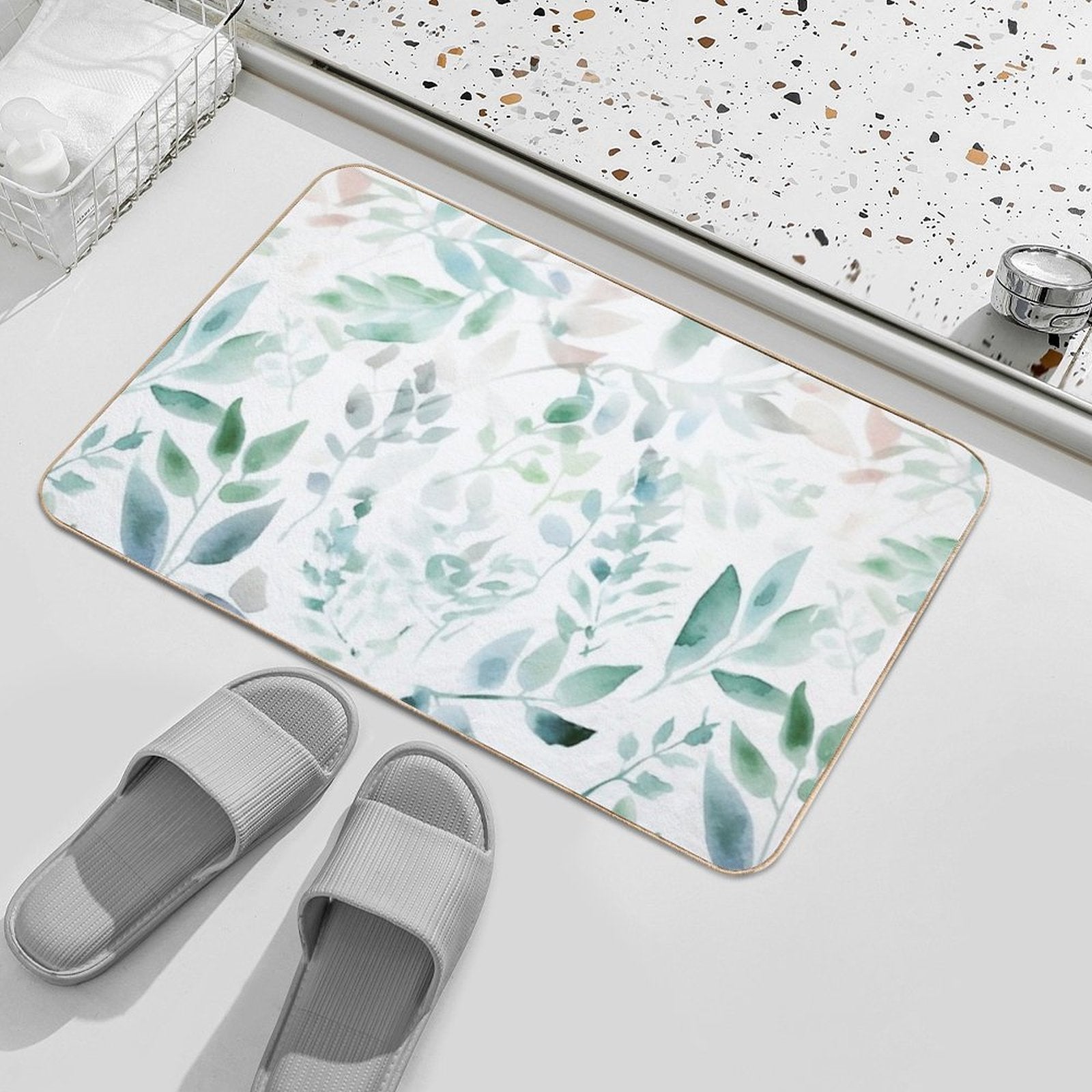 Watercolour Leaves 02 Durable Bath Mat
