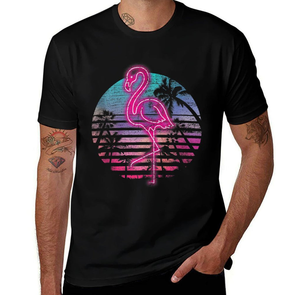 Retro Tropic Flamingo  Cotton T-Shirt