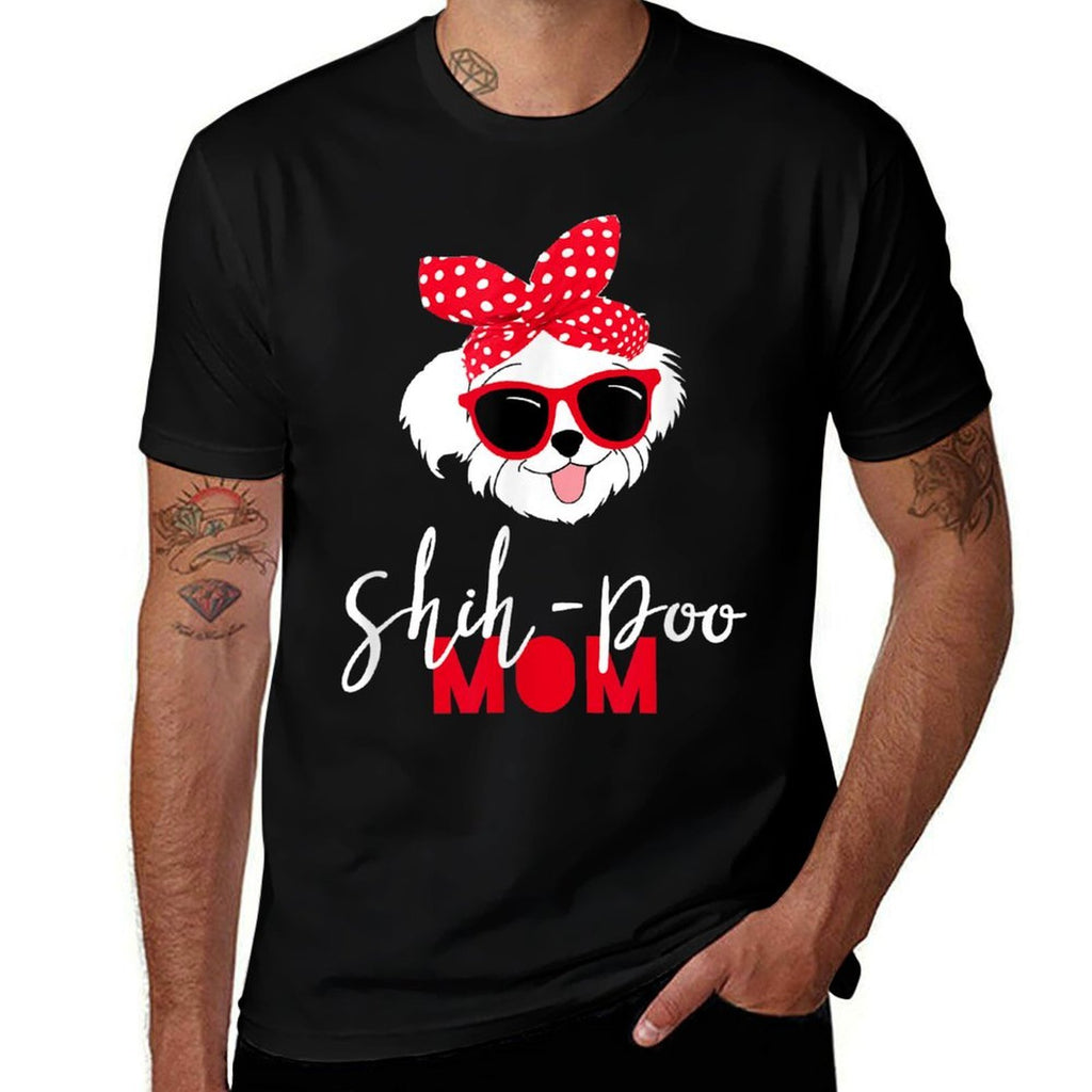 Dog Lovers T Shih-Poo Mom Fur Mama Men Women Girls Kids  Ribbed Collar T-Shirt