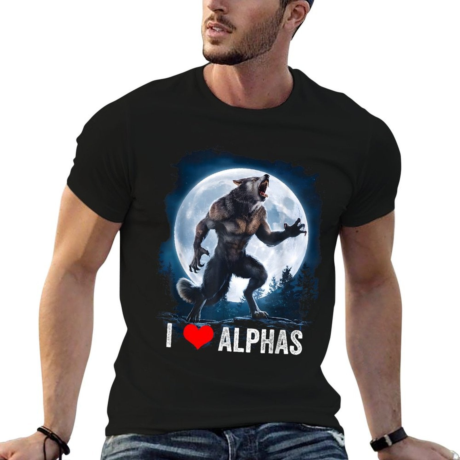 Funny Cringe Werewolf Wolf Meme I Heart Alphas I Love Alphas  Moisture-wicking T-Shirt