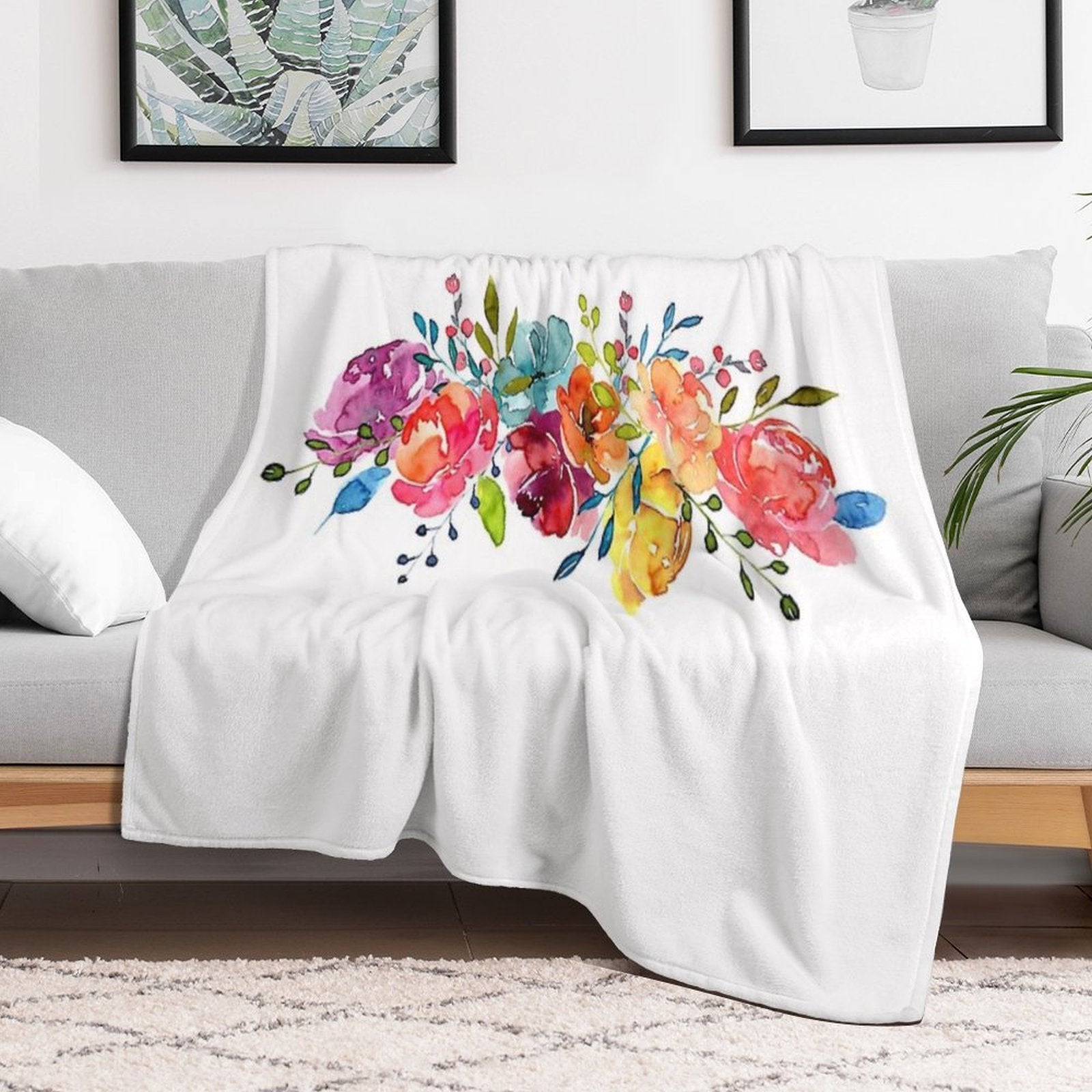 Bright Flowers Summer Watercolor Peonies Quick-dry Throw Blanket