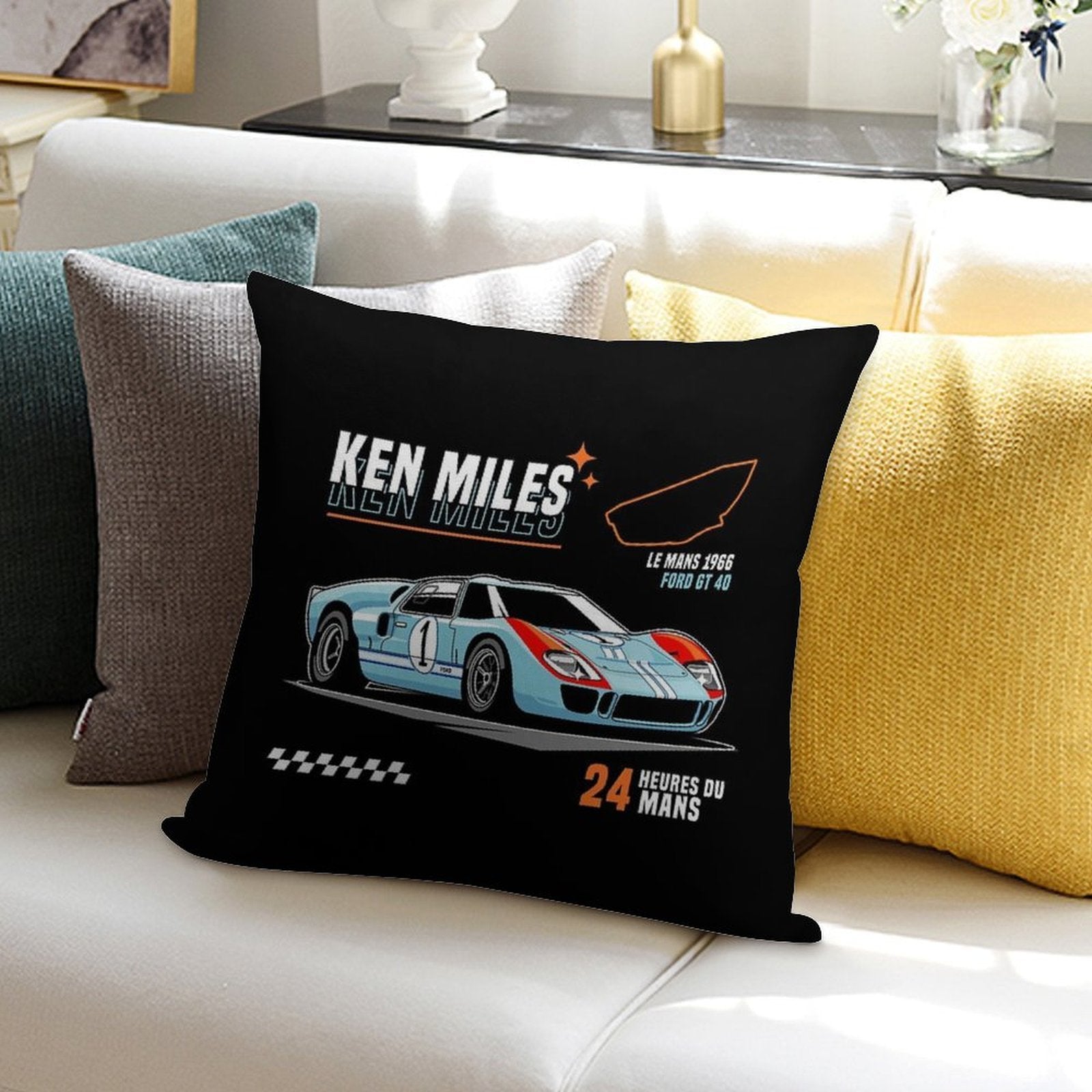 Ford GT40 - Ken Miles Le Mans 1966 Soft Shrink-Resistant Throw Pillow
