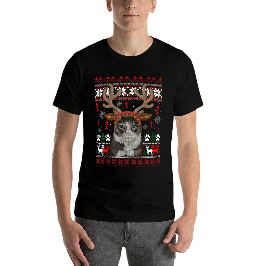 Christmas Cat Reindeer Ugly Christmas Sweater  Eco-friendly Material T-Shirt
