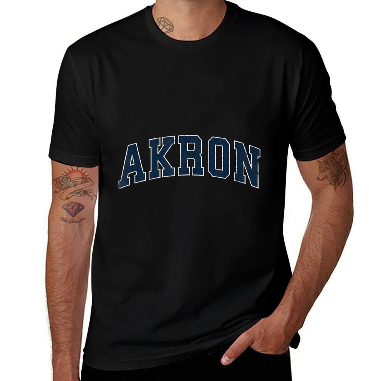 Akron Ohio OH Vintage Sports Design Navy Design  Relaxed-fit T-Shirt