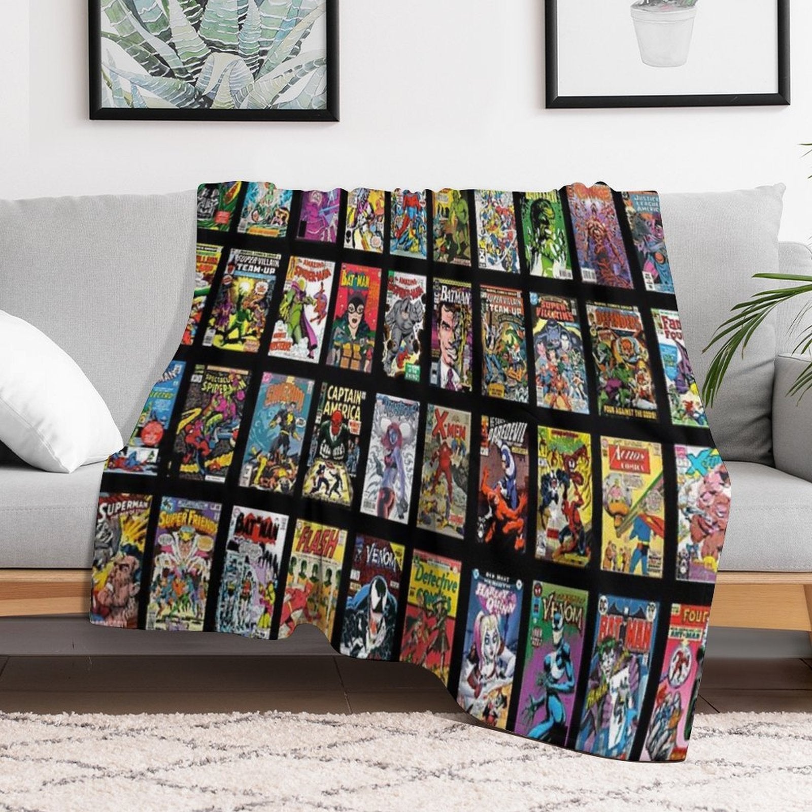 Vintage Superhero Evil Villains Comic Book Collection Retro Pattern Shrink-resistant Throw Blanket