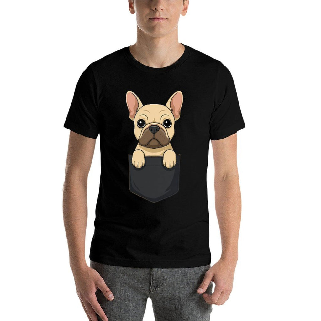 Cute Pocket French Bulldog Funny Dog Lover  Ribbed Collar T-Shirt