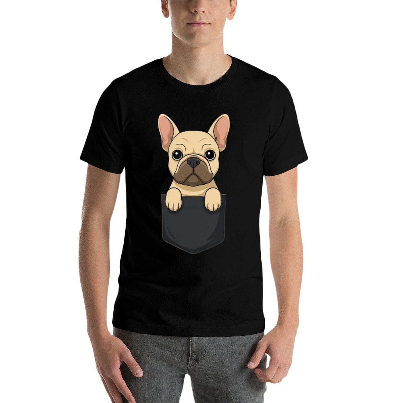 Cute Pocket French Bulldog Funny Dog Lover  Ribbed Collar T-Shirt