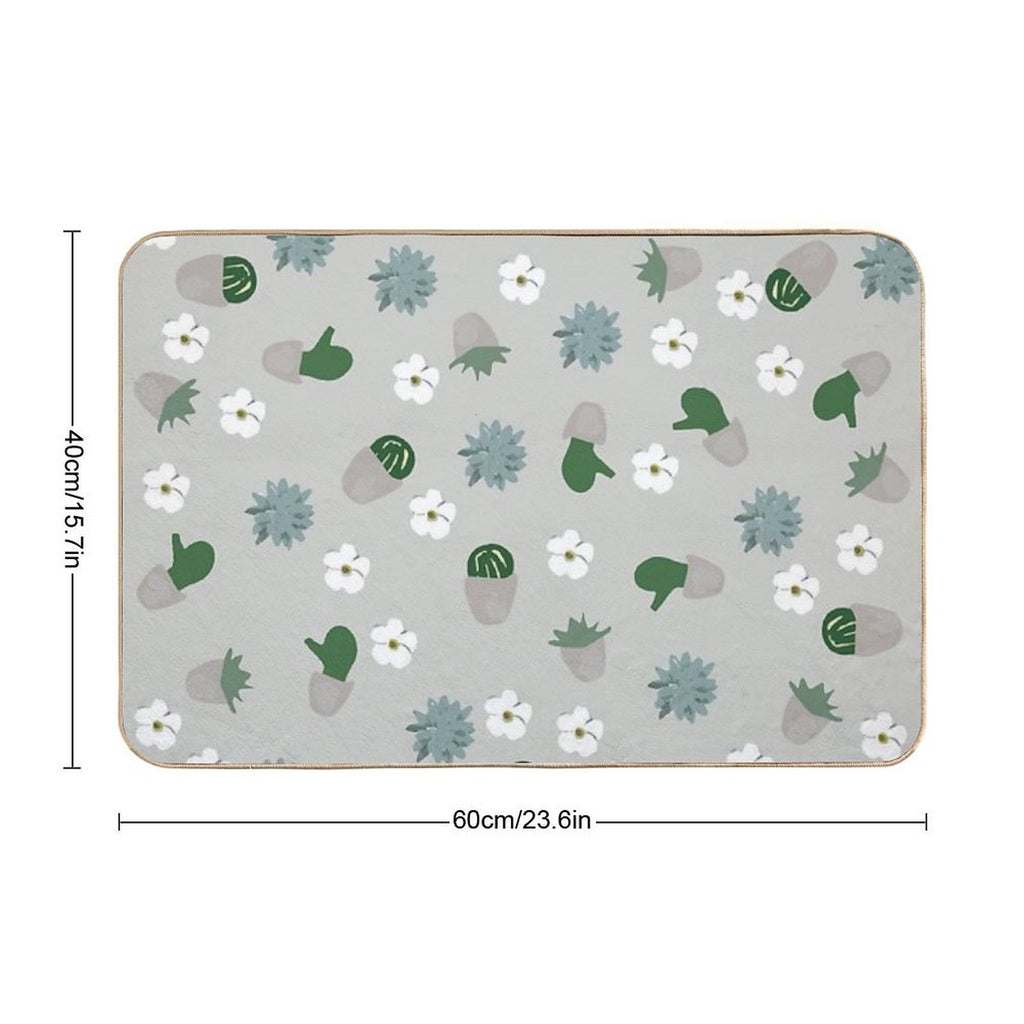 Succulent Pattern. Grey, Green.  Odorless Bath Mat