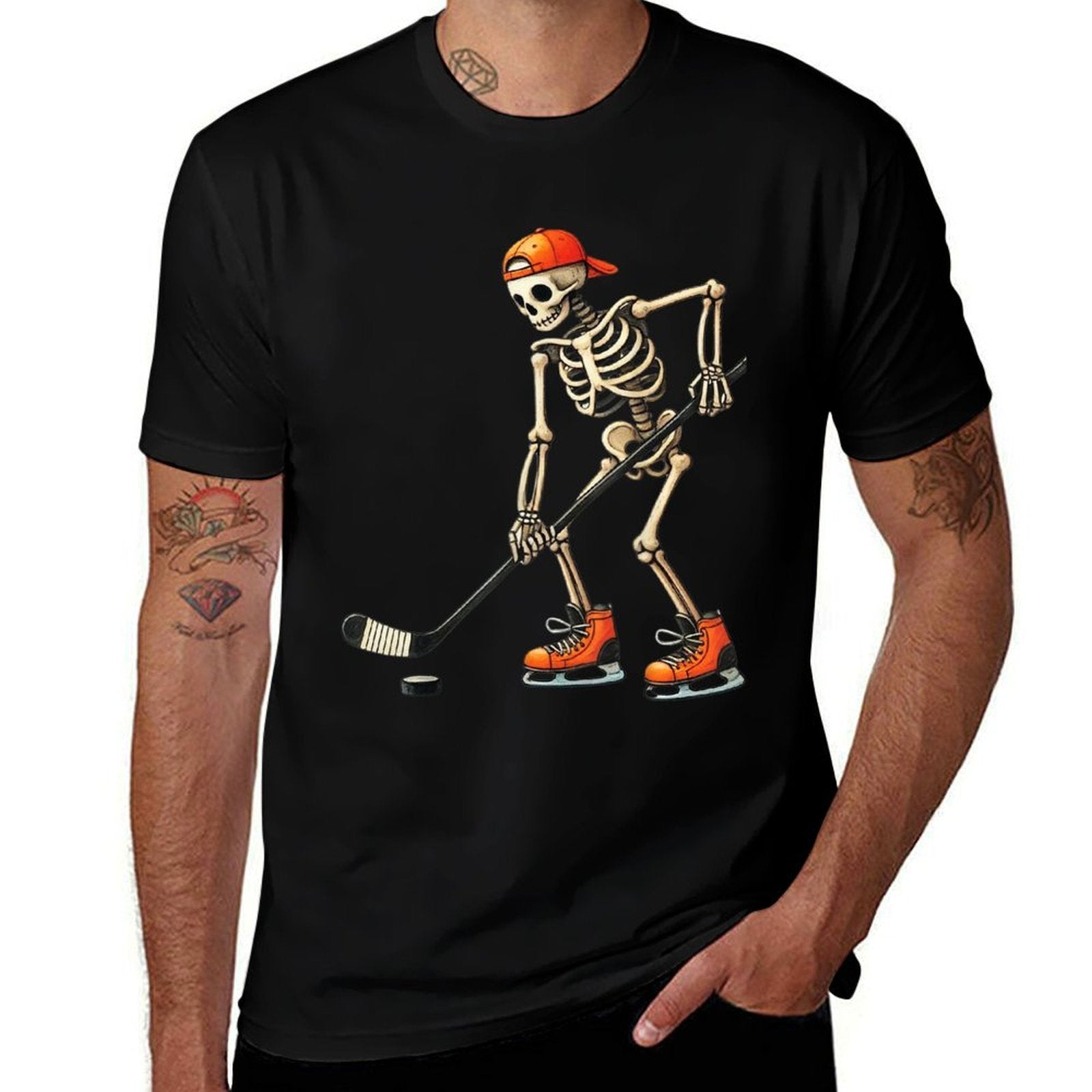 Skeleton Ice Hockey Halloween Costume Men Boys Kids Comfortable T-Shirt