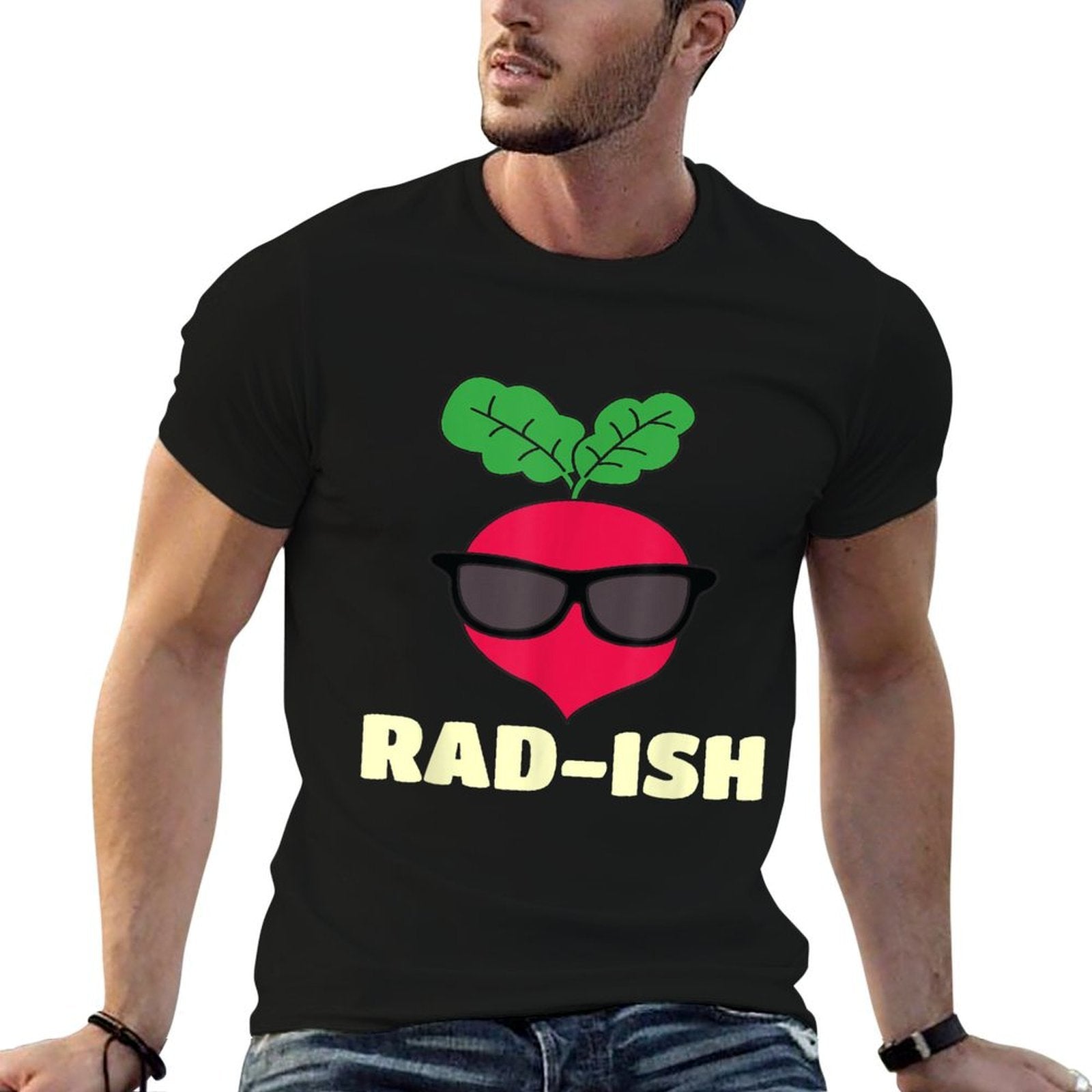 Radish Vegetable Vegetarian Vegan Food Rad-ish Funny Cool Radish with Sunglass Food Pun Unisex-Adults And Kids  Fade-proof Color T-Shirt
