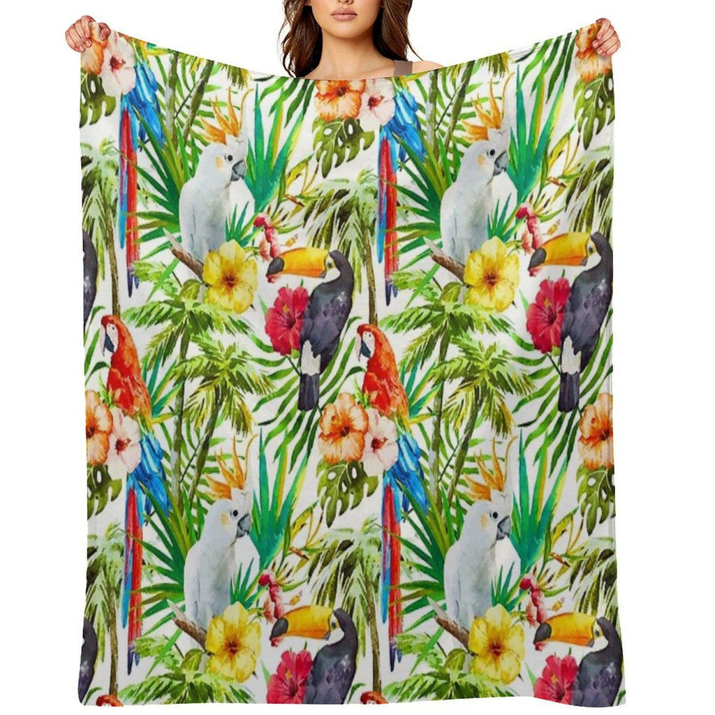 Tropical Parrot, Cockatoo And Toucan Rainforest Durable Throw Blanket