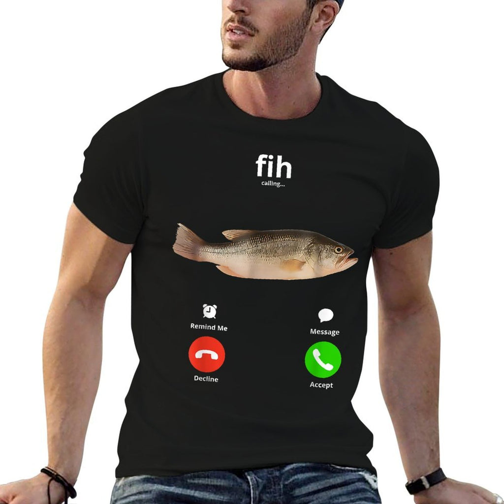 Fih Calling Remind Me Message Decline Accept Phone Call Fish  Tagless Design T-Shirt