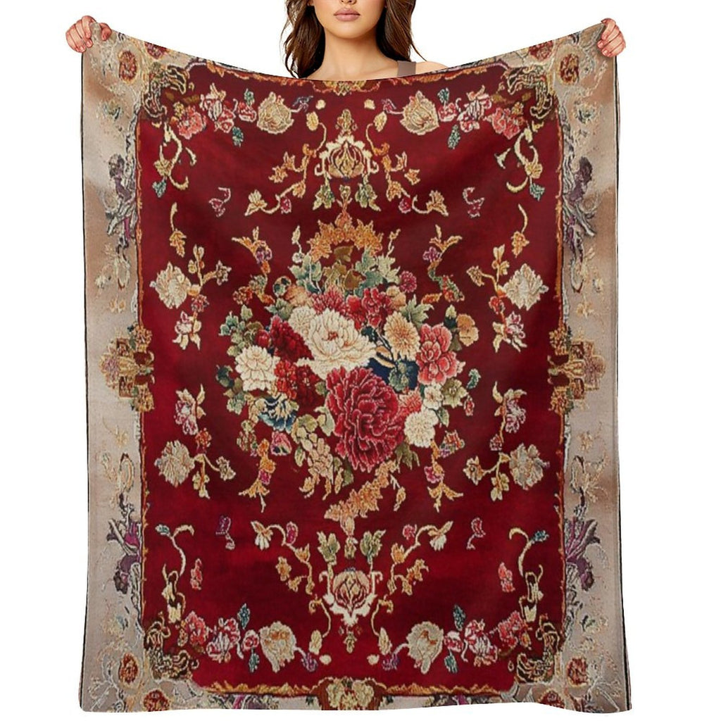 Ancient Emperor Chinese Floral Royal Carpet Multi-functional Throw Blanket
