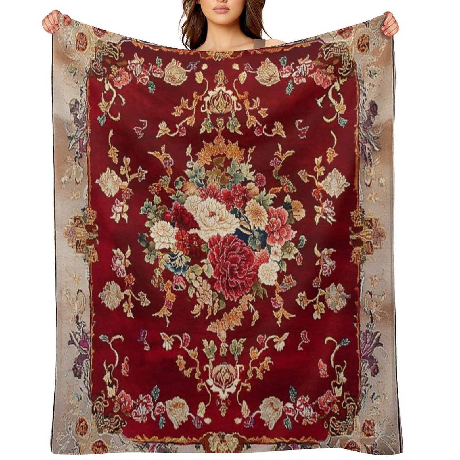 Ancient Emperor Chinese Floral Royal Carpet Multi-functional Throw Blanket