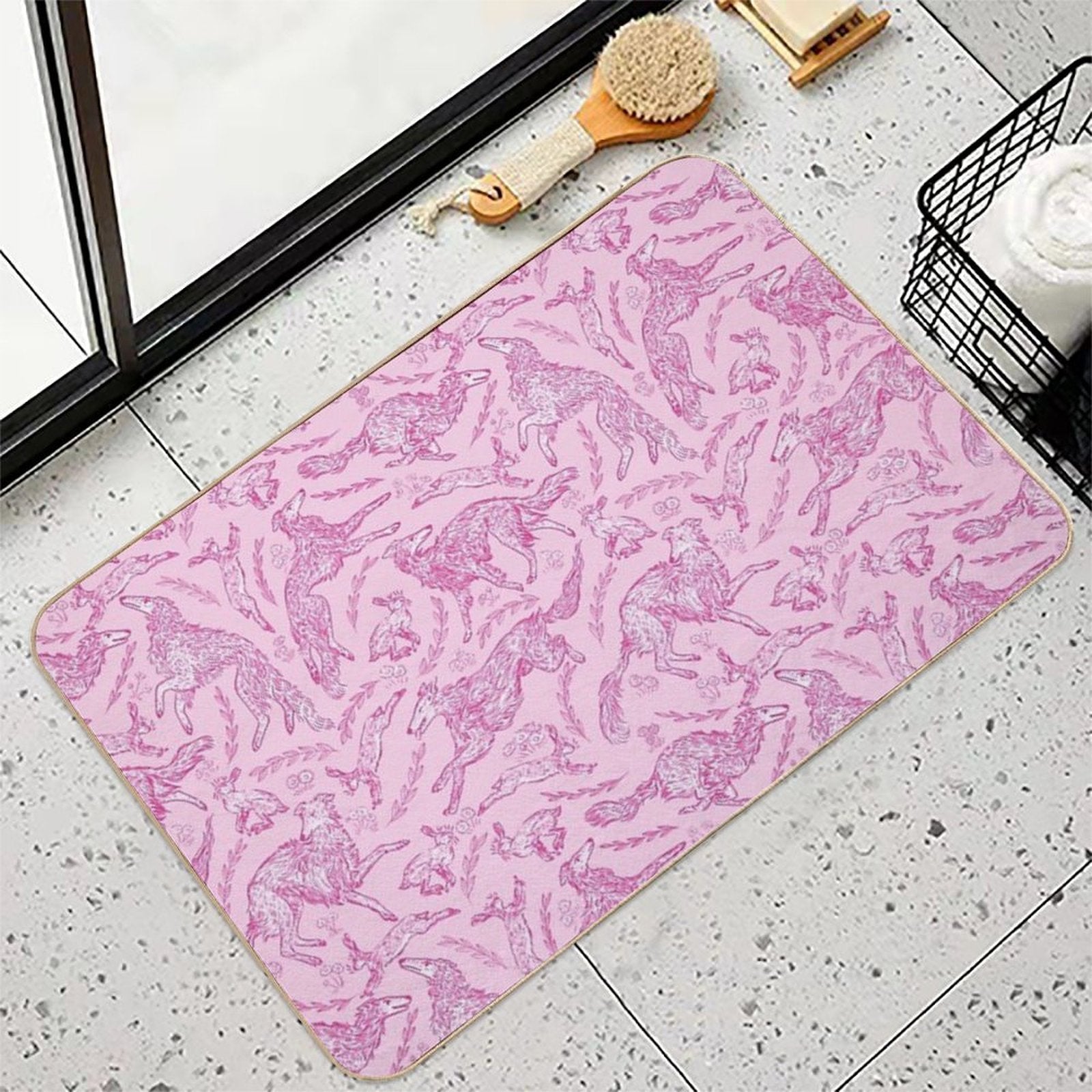 Hounds And Hares - Pink Toile  Toxin-Free Bath Mat