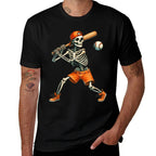 Funny Skeleton Batting Baseball Halloween Boys Men Kids  Cotton T-Shirt