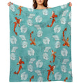 Waterlily Koi in Turquoise Easy Care Throw Blanket