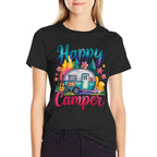 Funny Happy Camper Camping Apparel Trailer RV Kids Women  Summer-ready Fabric T-Shirt