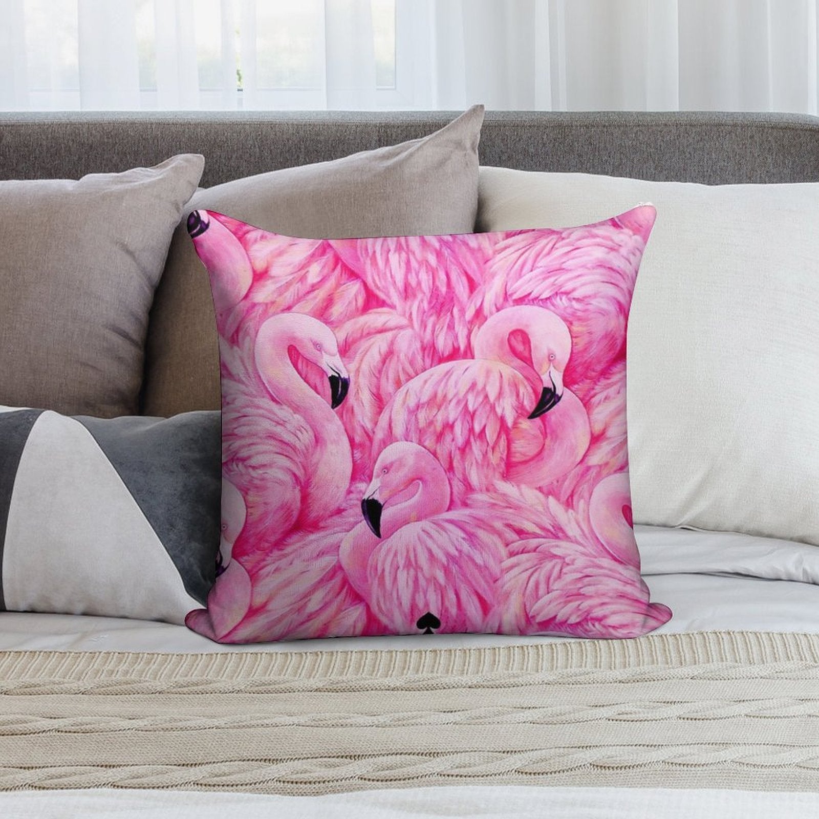 Beauty Pink Flamingo Art Soft Short Plush Fabric Throw Pillow