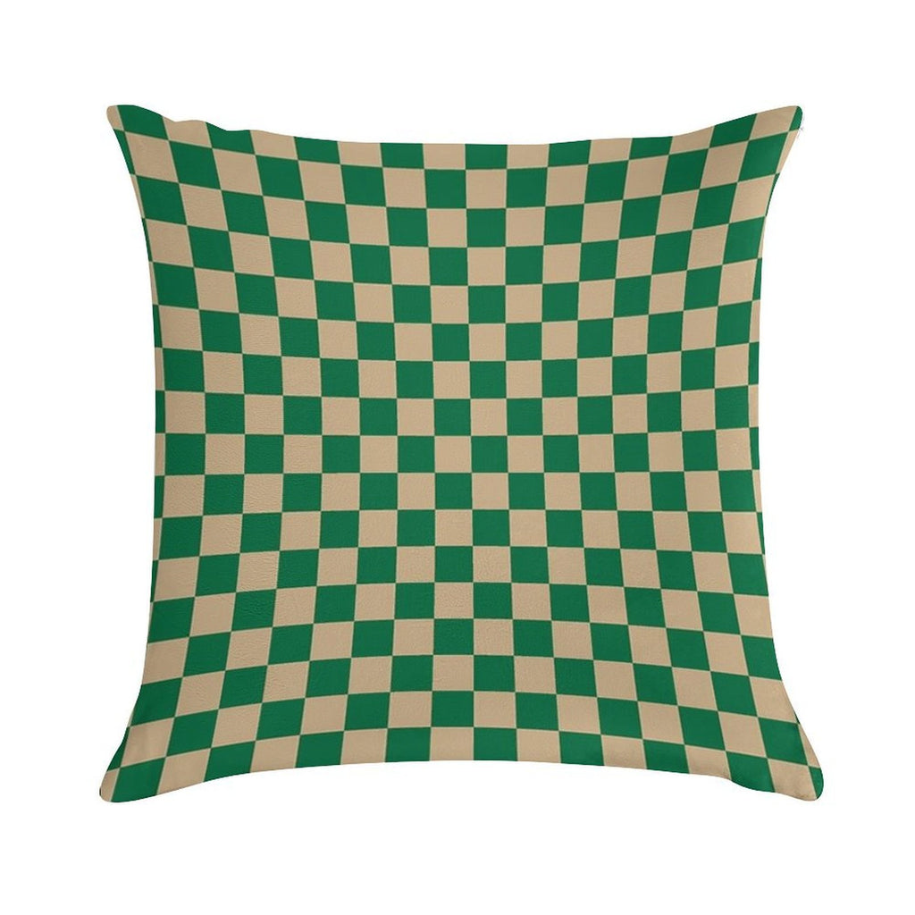 Tan Brown And Cadmium Green Checkerboard Soft Skin-Friendly Throw Pillow