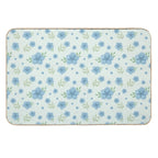 Blue Watercolor Flowers – Soft Green Background Floral Pattern  Non-Slip Bath Mat