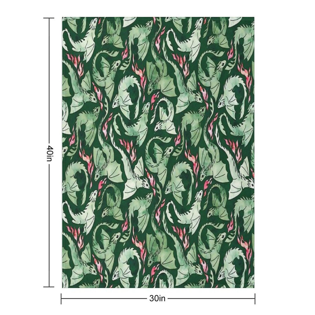 Dragon Fire Dark Green Velvety-soft Throw Blanket