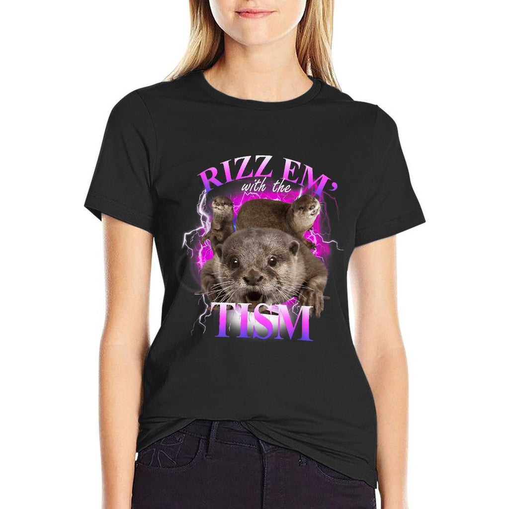 Autism Funny Rizz Em With The Tism Meme Autistic Otter  Vintage-inspired T-Shirt