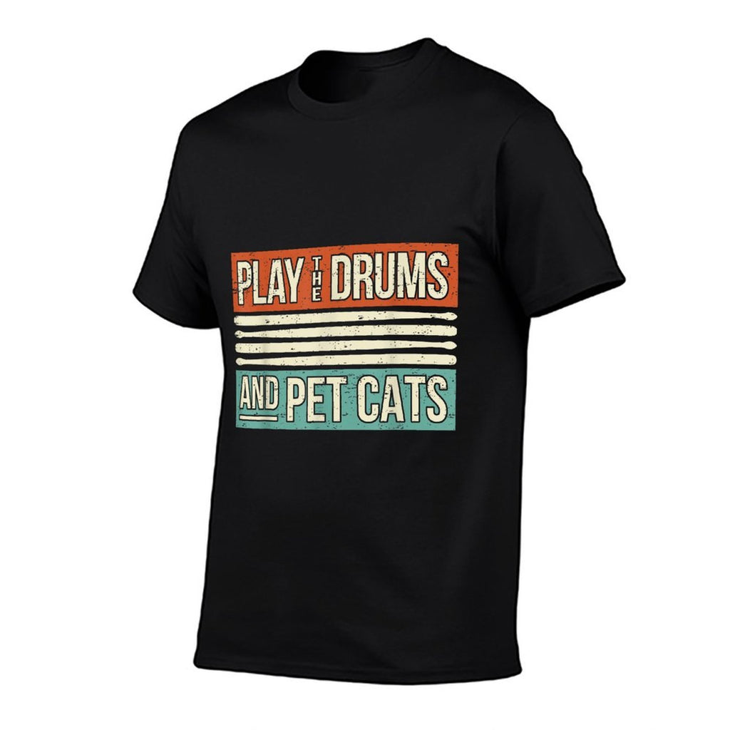Retro Drummer Drumming Drums Percussion I Kitty Cat Lover  Slim-fit Cut T-Shirt