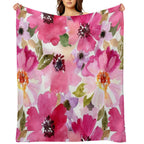 Watercolor Flowers Pink Fuchsia Eco-conscious Throw Blanket