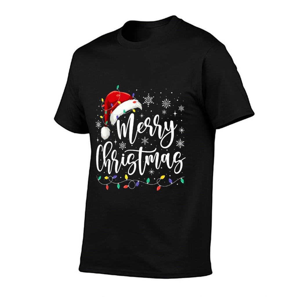 Merry Christmas Lights Red Santa Hat Xmas Family Men Women  Quick-drying T-Shirt