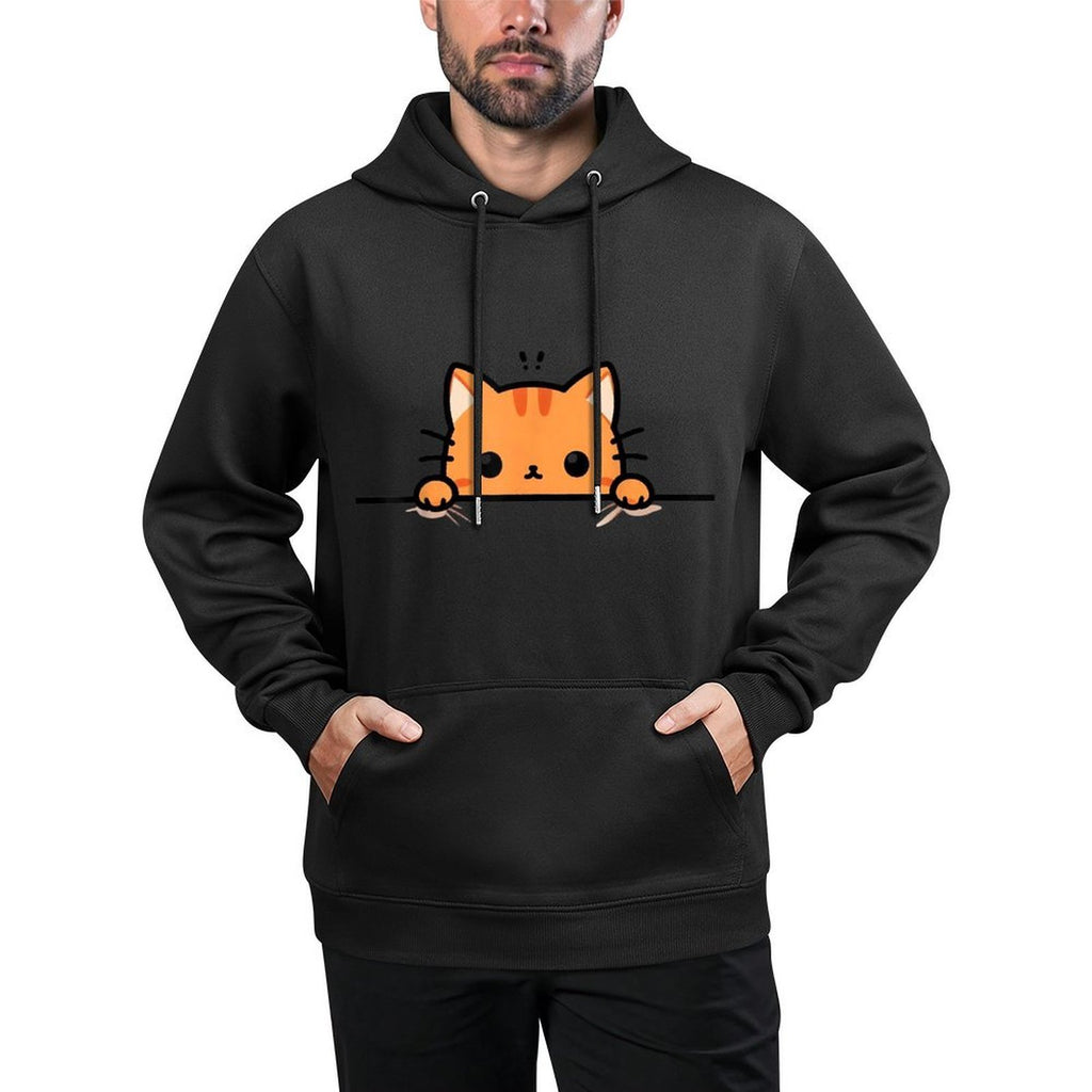 Cute Orange Kitty Cat Peeking Over at You Ginger Cat Lover Durable Construction Hoodie