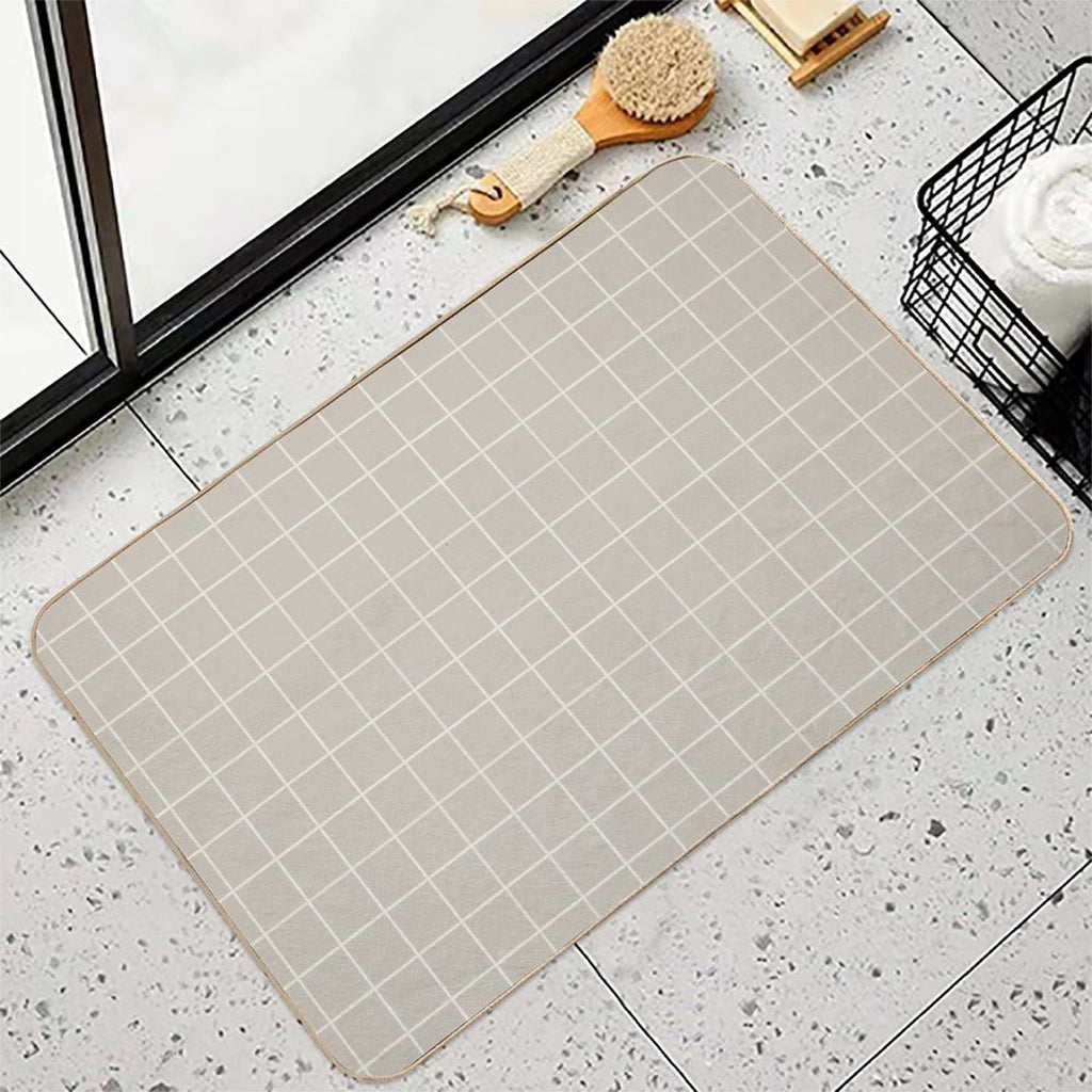 Beige Cream Tile Grid Pattern Pairs 2023 Color of The Year Blank Canvas D_C-003  Rapid-Drying Bath Mat