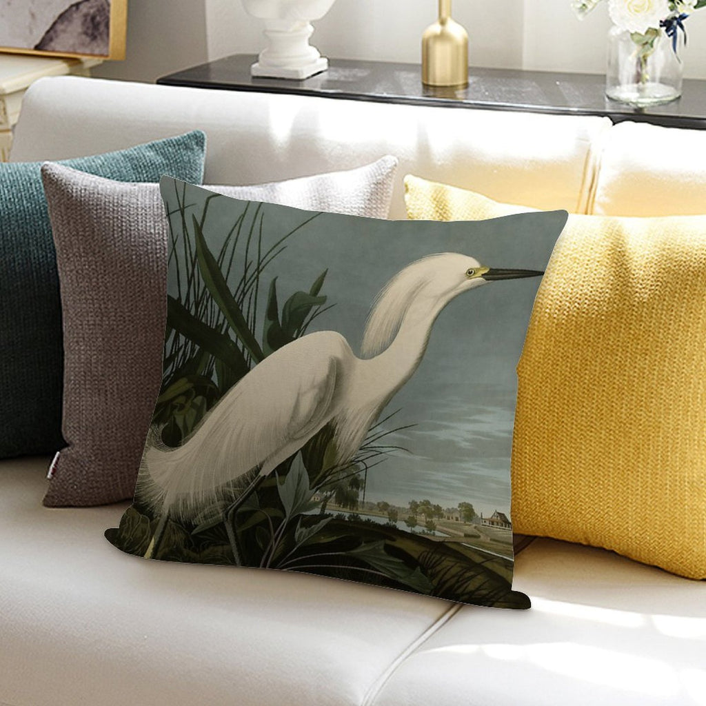 Snowy Heron Or White Egret from Audubon Birds of America Soft Multiple Sizes Throw Pillow