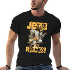 Church And Jesus Is My Jam Funny Jesus Rocks! Guitar Playing Jesus Christ  Rolled Sleeves T-Shirt