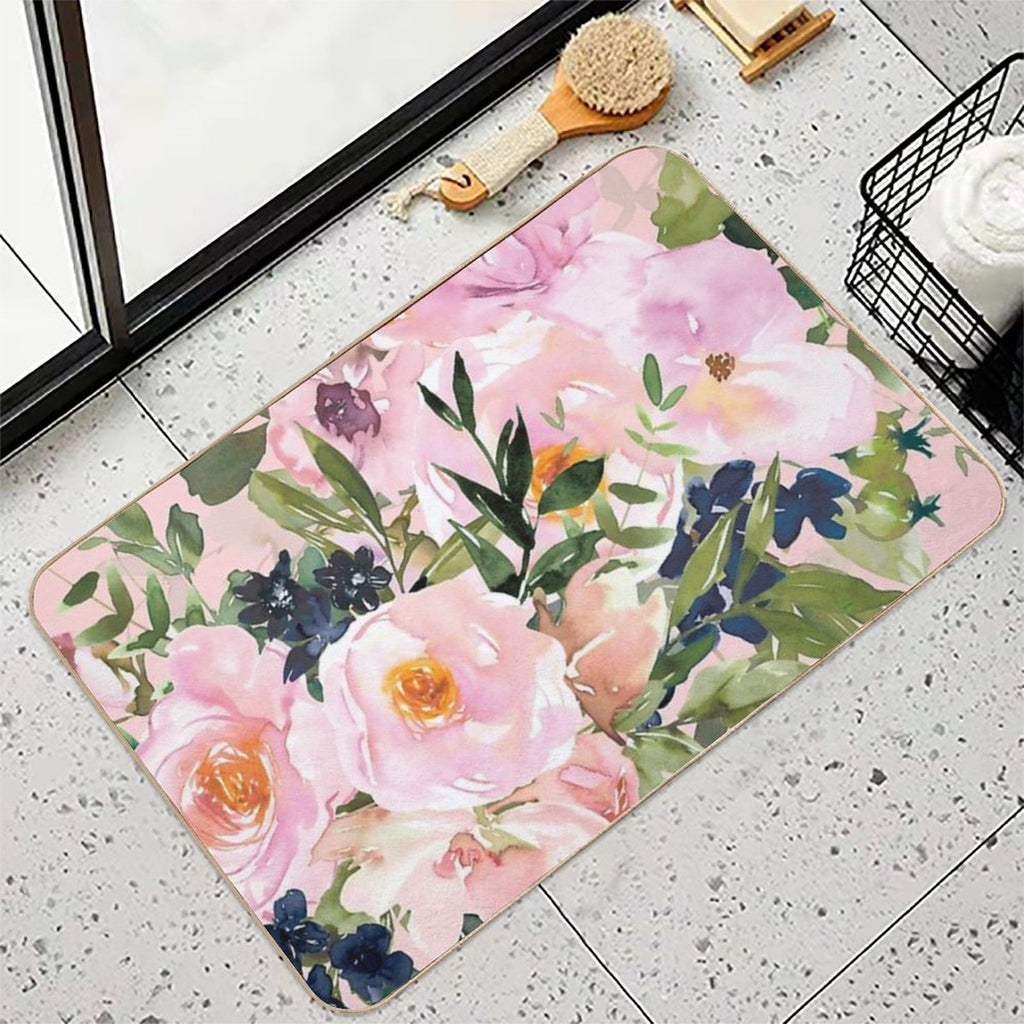 Spring, Floral Watercolor, Pink Rose Bouquet  Versatile Bath Mat