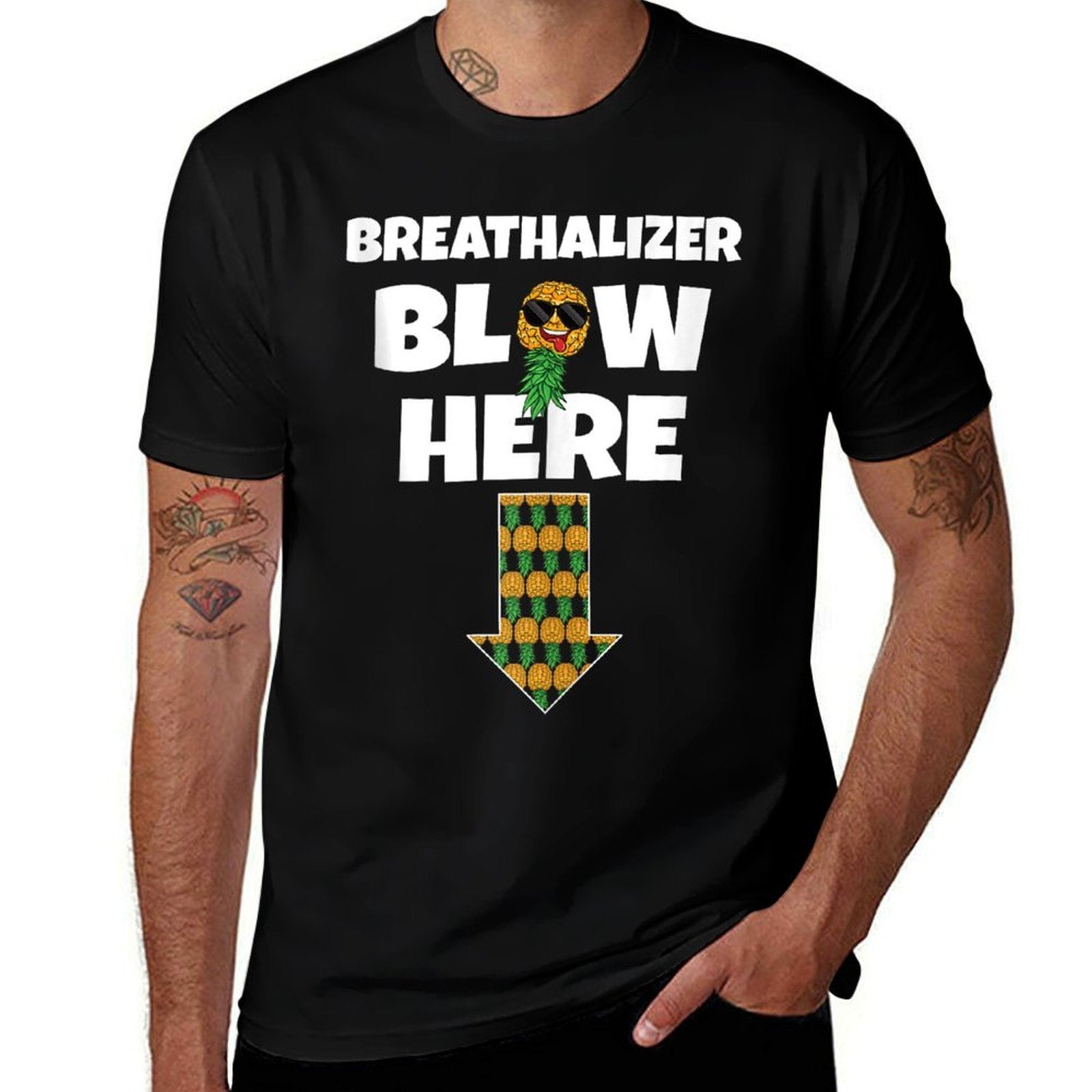Mens Breathalizer Blow Here Upside Down Pineapple Swinger Men  Lightweight T-Shirt