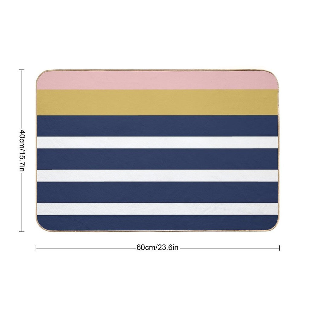 Mixed Stripe Pattern in Navy Blue, Blush Pink, Mustard Yellow, And White  Absorbent Bath Mat
