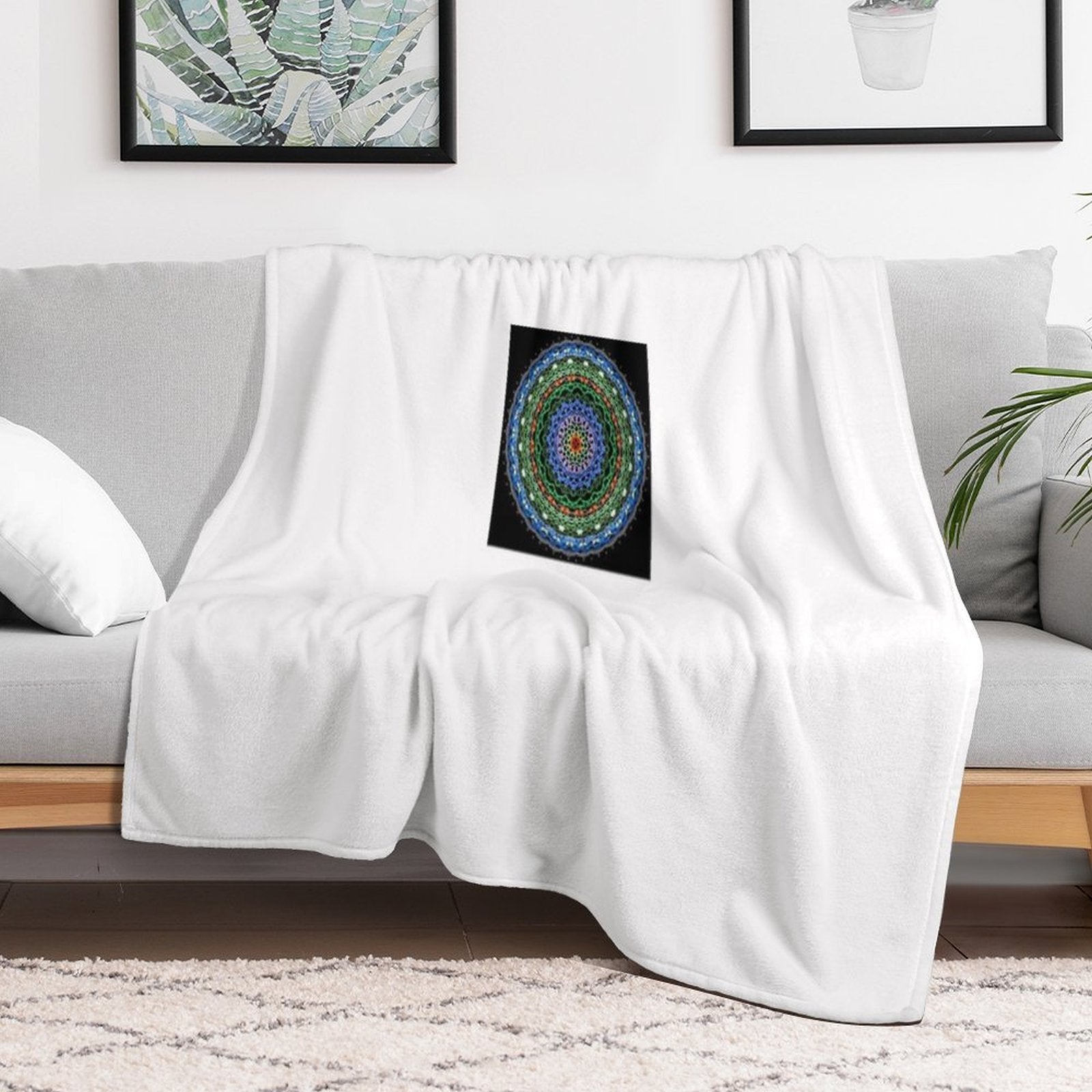 “Flourish of The Earth Mandala – Sacred Geometry Honoring Nature’s Harmony All-season Throw Blanket