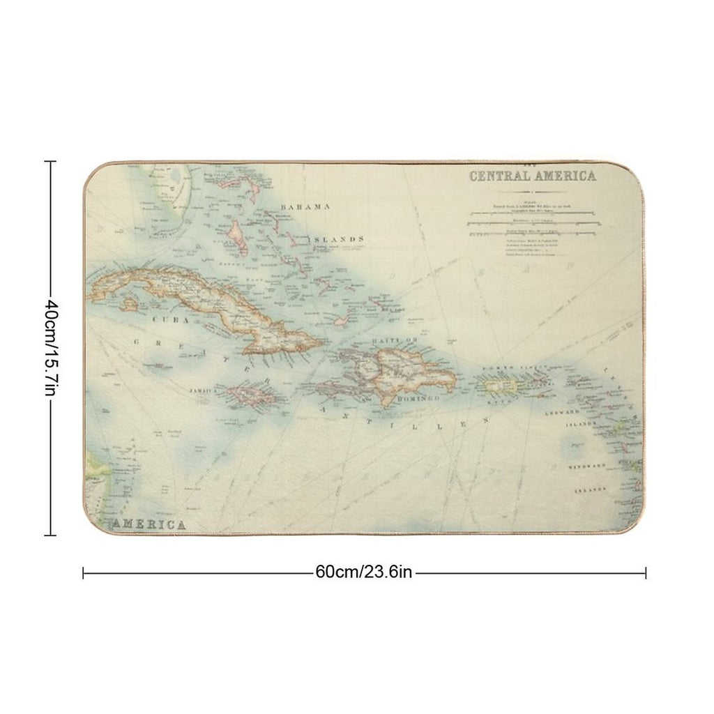 Vintage Map of The Caribbean  Pet-Safe Bath Mat