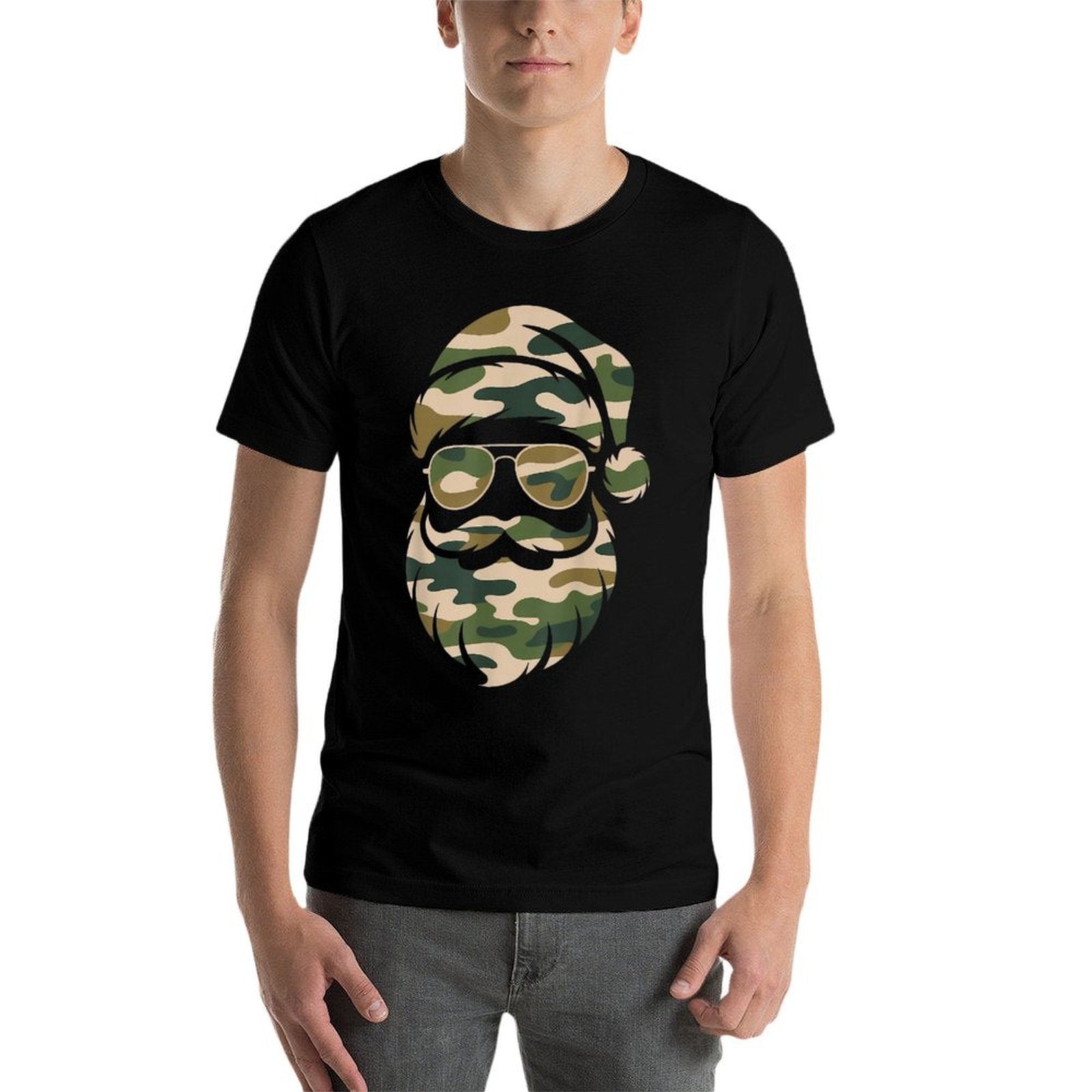 Vintage Santa Face Camouflage Christmas Xmas Camo Men Boys  Wrinkle-resistant T-Shirt