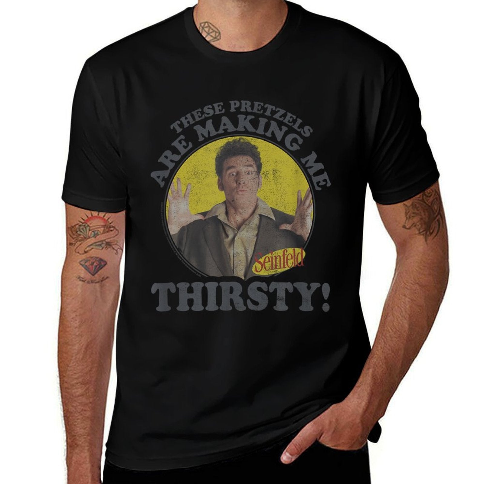 Seinfeld Kramer Pretzels Are Making Me Thirsty Circle  Easy-care T-Shirt