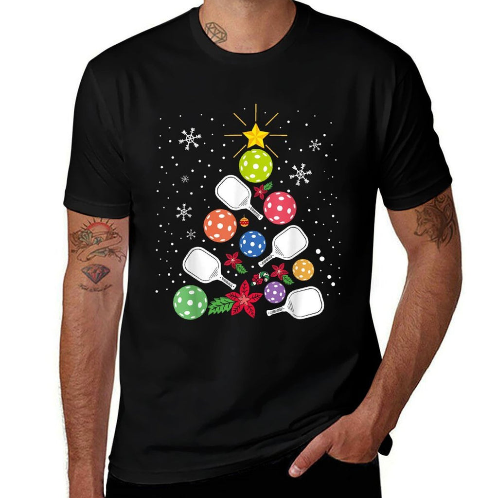 Pickleball Christmas Tree Santa Pickleball X-mas Lights  Polyester Blend T-Shirt