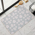Mid Century Modern Flowers & Leaves, Cute Retro Pattern, Grayish Blue  Anti-Trip Bath Mat