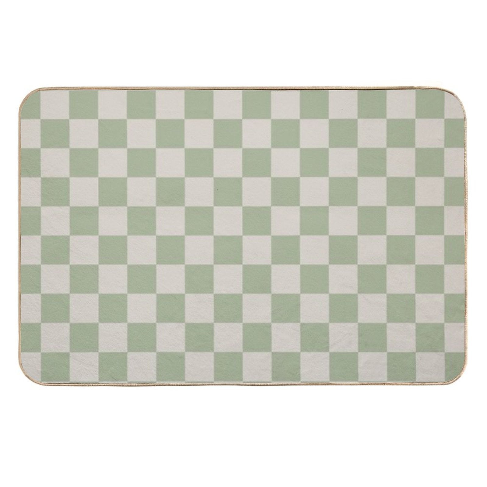 Checkerboard Check Checkered Pattern in Sage Green And Beige  Easy Maintenance Bath Mat