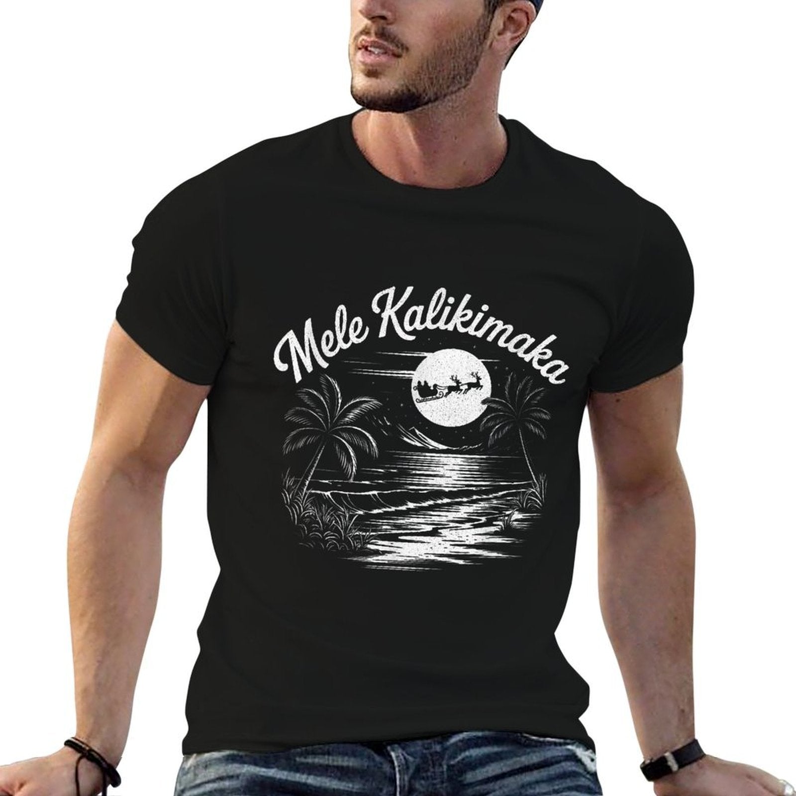 Mele Kalikimaka Christmas Hawaii Beach Hawaiian Santa Surf  Easy-care T-Shirt