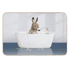 Baby Donkey And Duckling in Modern Bathtub Blue Print, Donkey Bathing, Animals in Bathtub Art by Synplus  Eco-Friendly Bath Mat
