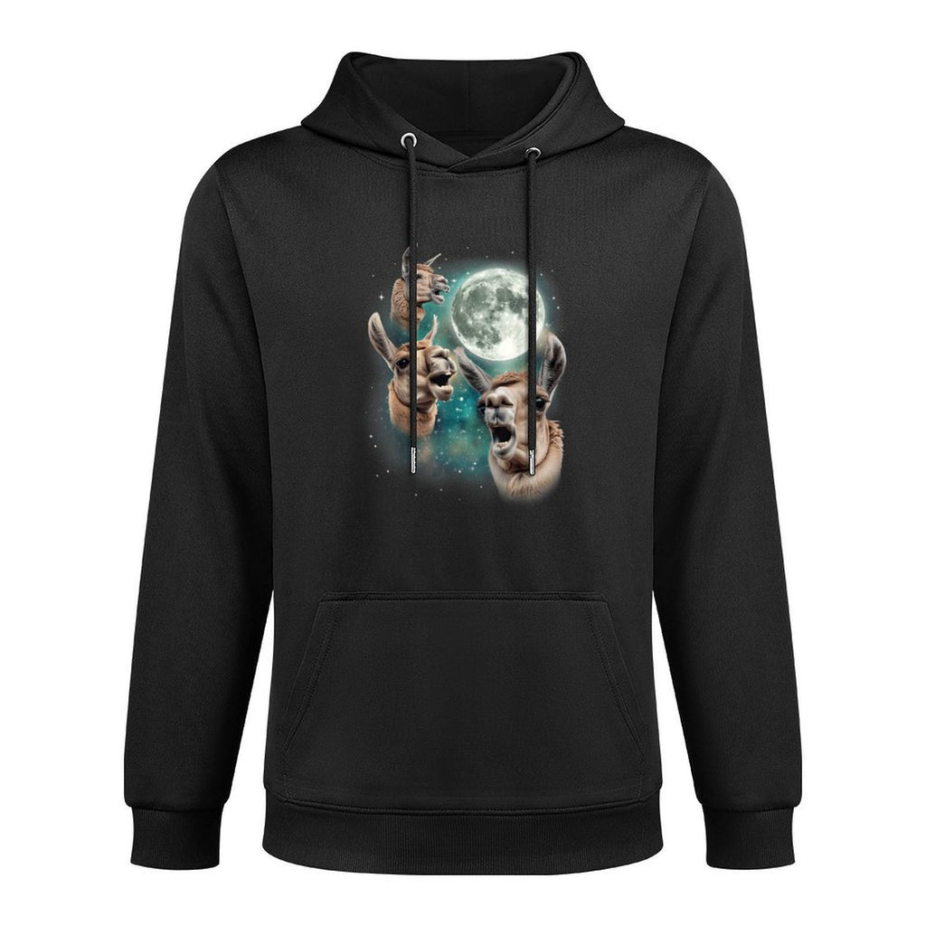 Three Llama Moon  Funny 3 Llama Howling Weird Cursed Meme Machine Washable Hoodie