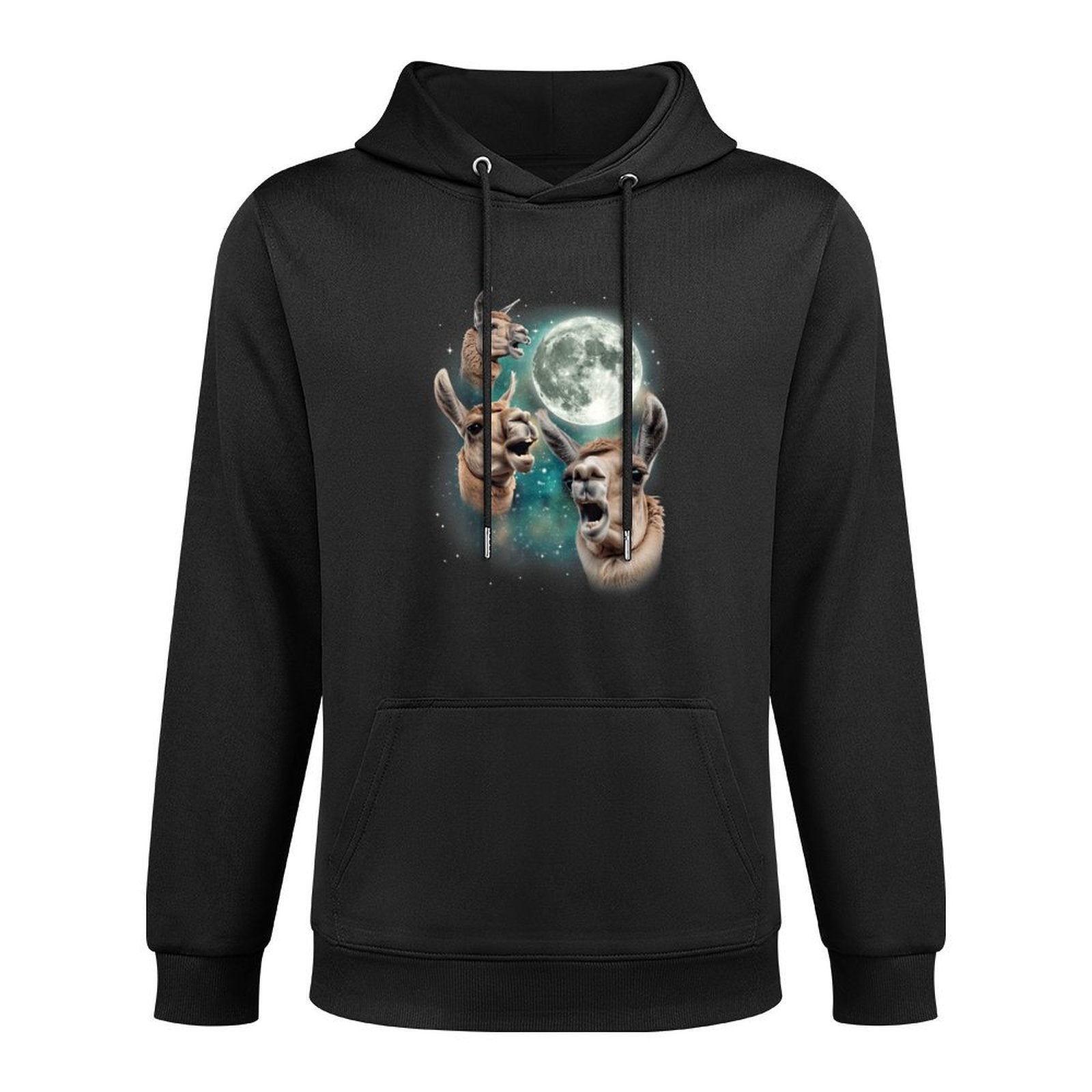Three Llama Moon  Funny 3 Llama Howling Weird Cursed Meme Machine Washable Hoodie