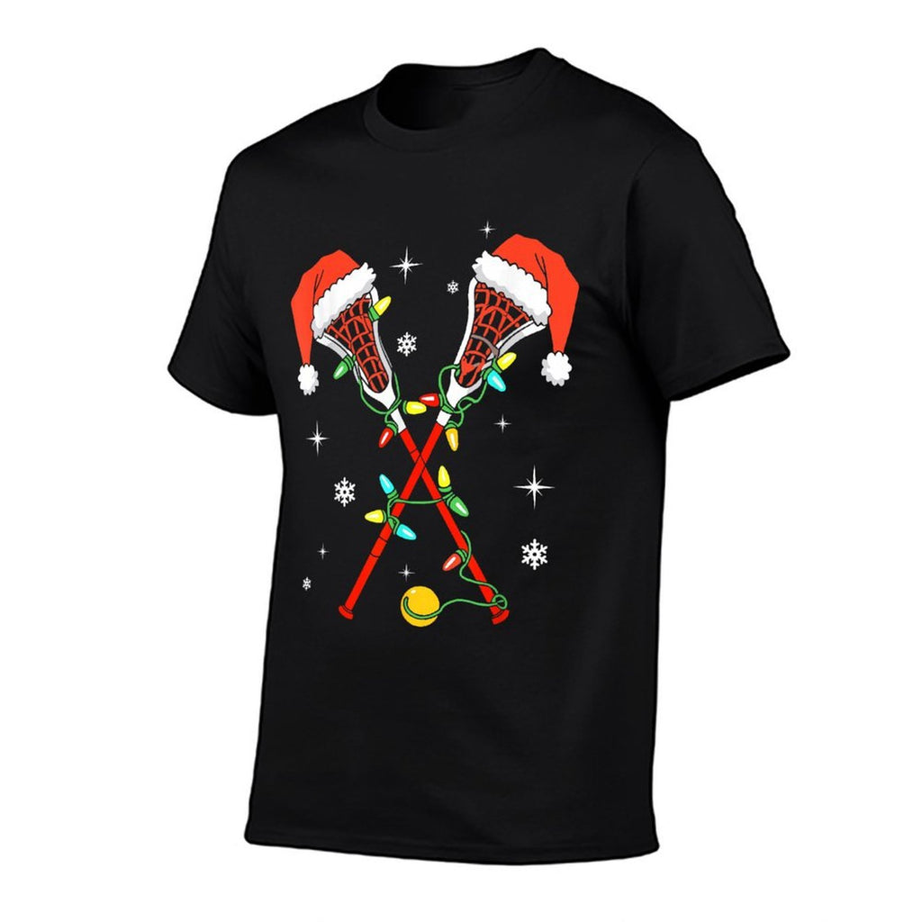 Lacrosse Player Xmas Lights Santa Hat Lacrosse Christmas  Polyester Blend T-Shirt